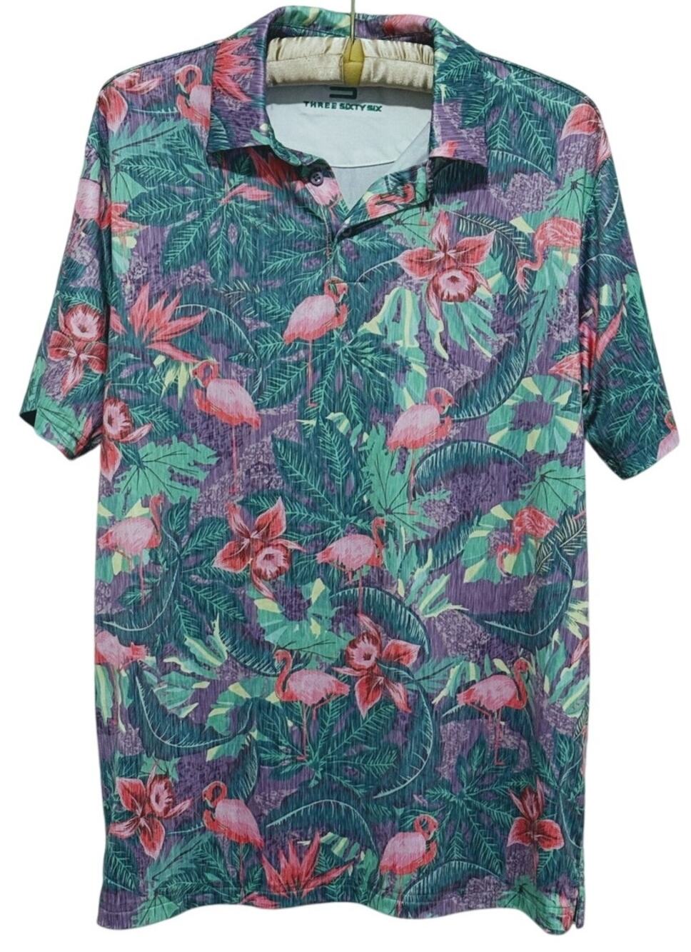 Three Sixty Six Mens Tropical Print Golf Polo Medium Coastal Resort Vacation